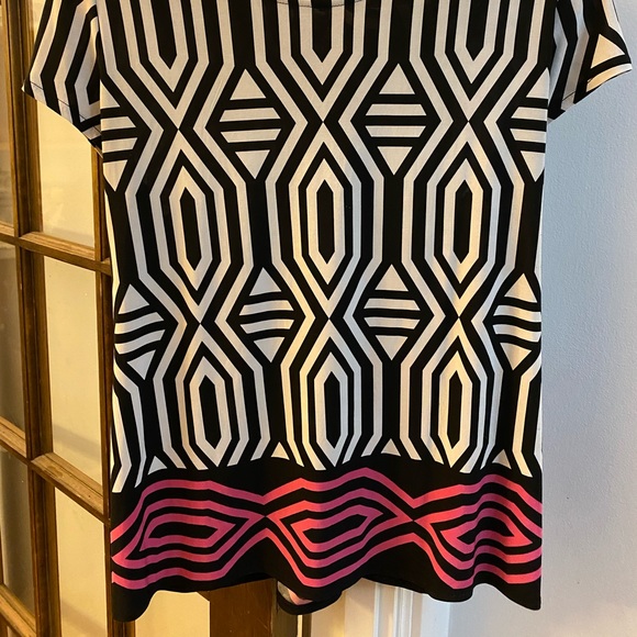 INC International Concepts Work Dress Top: Black, White, and Pink stripe design - Picture 2 of 10